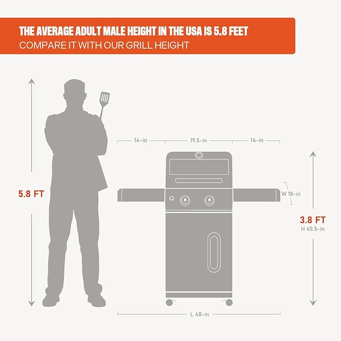 Monument Grills 2-Burner Stainless Steel Liquid Propane Gas Grill, Two Foldable Shelves Patio Garden Barbecue Grill with Clearview® Lid, Knob Control Mesa220, Black