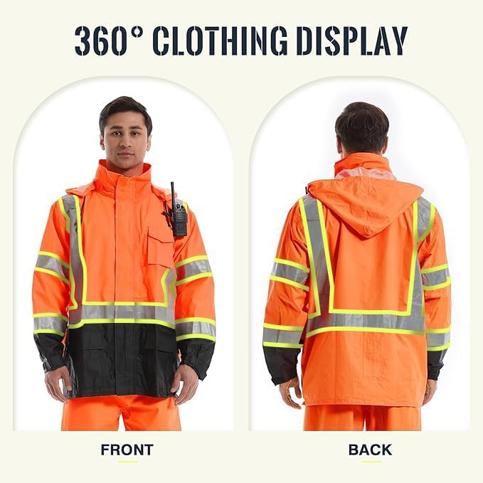 SKSAFETY Hi Vis Reflective Rain suits for Men Waterproof - High Vis Safety Rain Jacket, High Visibility Raincoat for Men