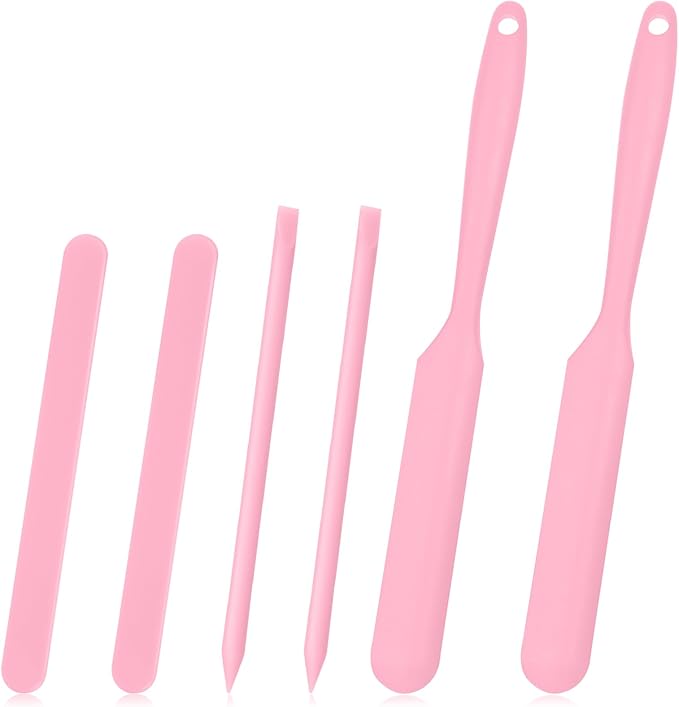 Gartful 6PCS Silicone Stir Sticks Kits, 2pcs Spatula Scraper, 2pieces Large Silicone Sticks, 2pack Pointed Stir Rods, Reusable DIY Craft Tool for Mixing Resin, Paint, Liquid, Pink