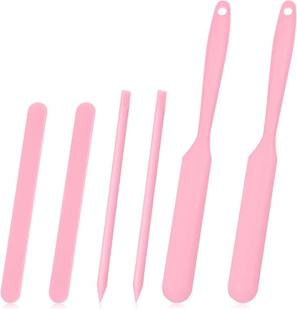 Gartful 6PCS Silicone Stir Sticks Kits, 2pcs Spatula Scraper, 2pieces Large Silicone Sticks, 2pack Pointed Stir Rods, Reusable DIY Craft Tool for Mixing Resin, Paint, Liquid, Pink