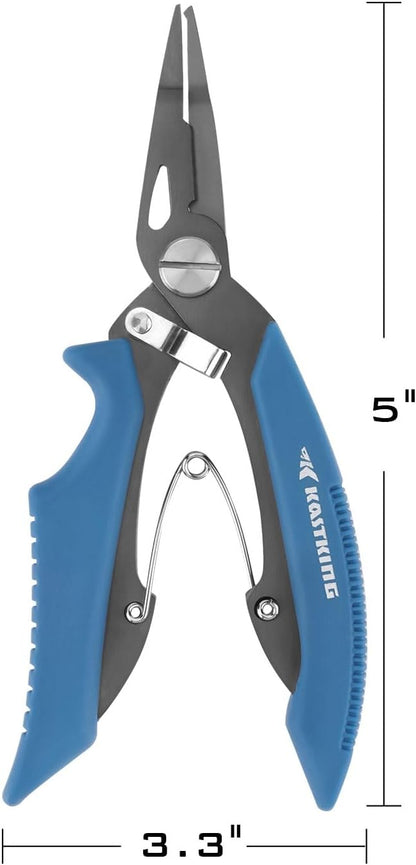 KastKing Intimidator Fishing Pliers, Corrosion Resistant Polymer Coated Fishing Tools, Tungsten Carbide Cutters, Saltwater Resistant Fishing Gear