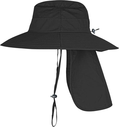 Sun Hats for Men Women Fishing Hat UPF 50+ Breathable Wide Brim Bucket Hats Summer UV Protection Safari Hat with Neck Flap