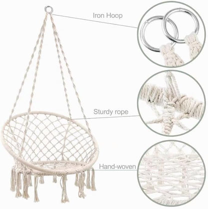 Hammock Hanging Swinging Chair,Hanging Cotton Rope Swing Chairs with Cushion and Hardware Kits, Hanging Chairs for Indoor Balcony and Outdoor Use,Perfect for Bedroom, Porch, Kids, Adults, (330 Lbs)