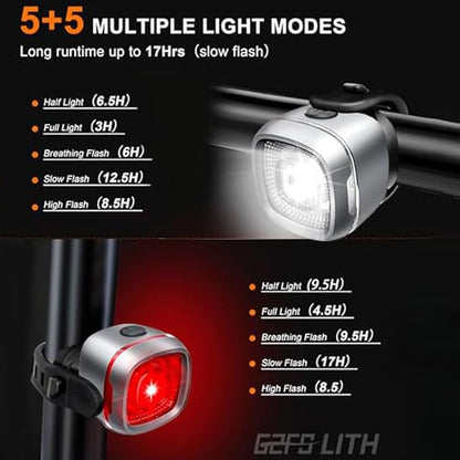 Bicycle Front and Rear Lights,Bike Light, Type-C Rechargeable, Flashing Light，Suitable for Night Riding, Cycling，Bike Headlight &Taillight for Men Women Girls Kids Road Mountain