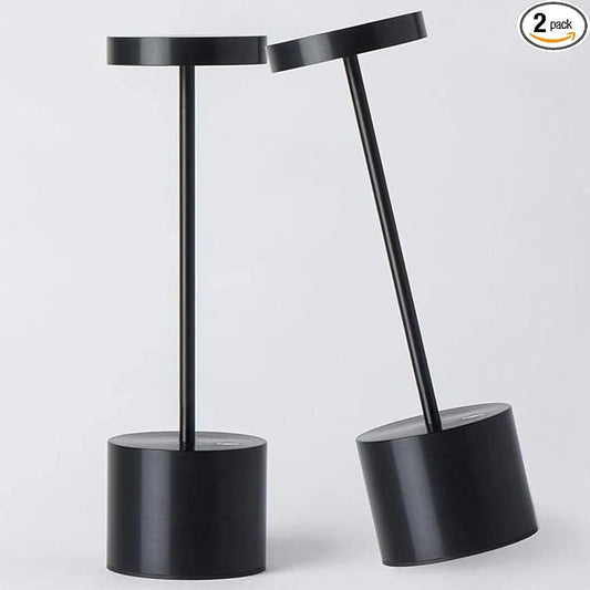 2Pack Cordless Table Lamp, Rechargeable LED Battery 5000mAh Metal USB Portable Powered Desk Lamp, 3 Levels Brightness Light for Restaurants Outdoor (2pack 10.25in Black)