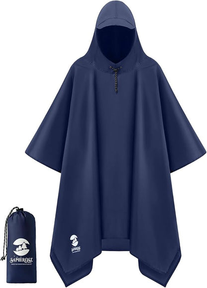 SaphiRose Hooded Rain Poncho Waterproof Raincoat Jacket for Men Women Adults