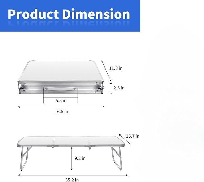 Small Camping Table 35.2 inch Folding Picnic Table Foldable Low Camp Table Portable Short Aluminum Outdoor Floor Short Beach BBQ White 35.2×15.7 inch
