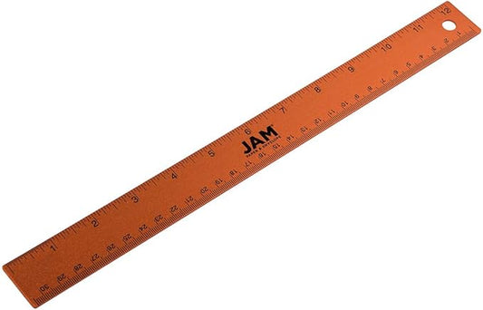 JAM PAPER Strong Aluminum Ruler - 12 Inch - Metal Ruler with Non-Skid Cork Backing - Orange Metallic - Sold Individually