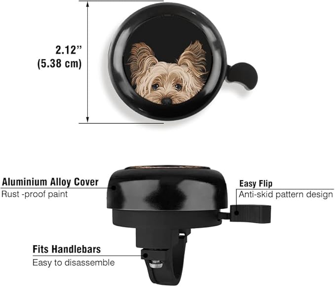 WIRESTER Black Aluminum Round Bike Bell, Classic Ring Bicycle Bell, Bike Accessories Bell Ring for Adults Kids Girls Boys - Dog Cat Animal Cute Records