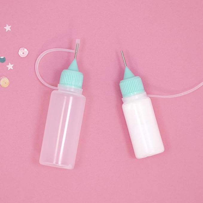 Craftelier - Kit of 2 Precision Tip Bottles with Metal Applicator and Shut-off Nozzle | Needle Dropper Bottles for Applying Adhesives or Paints - 2 Sizes (8 and 9 cm)