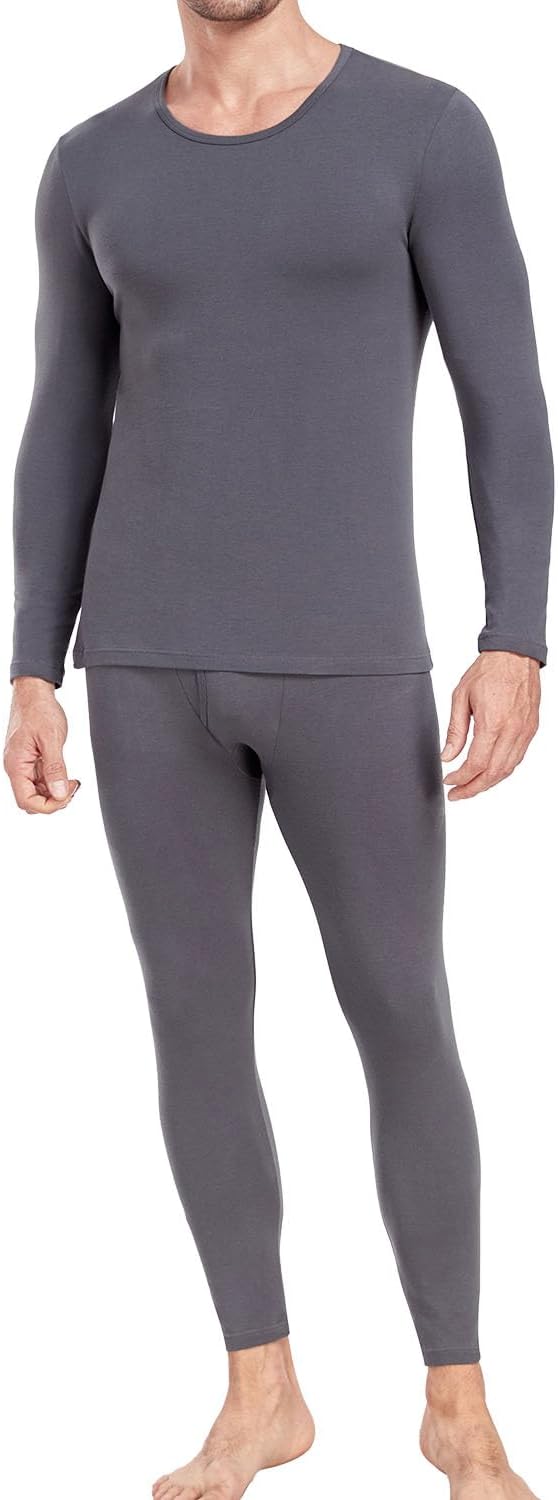 wirarpa Men's Cotton Long Johns Thermal Underwear Set Base Layer Lightweight Long Sleeve Top and Bottom