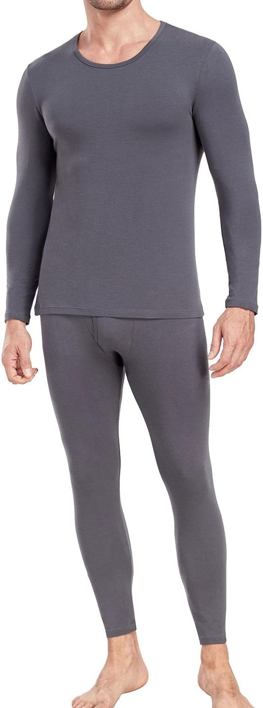 wirarpa Men's Cotton Long Johns Thermal Underwear Set Base Layer Lightweight Long Sleeve Top and Bottom