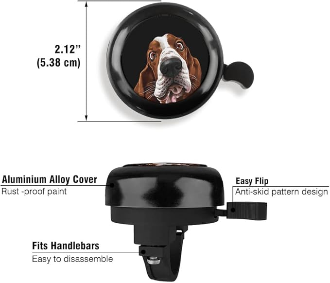 WIRESTER Black Aluminum Round Bike Bell, Classic Ring Bicycle Bell, Bike Accessories Bell Ring for Adults Kids Girls Boys - Dog Cat Animal Cute Records