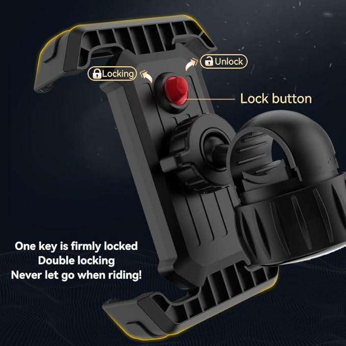 One-Hand Operation Bike Phone Holder 360° Rotation Quick Release Holder for Motorcycle Scooter E-Bike Fits iPhone Samsung Google Pixel, Black (Regular Model)