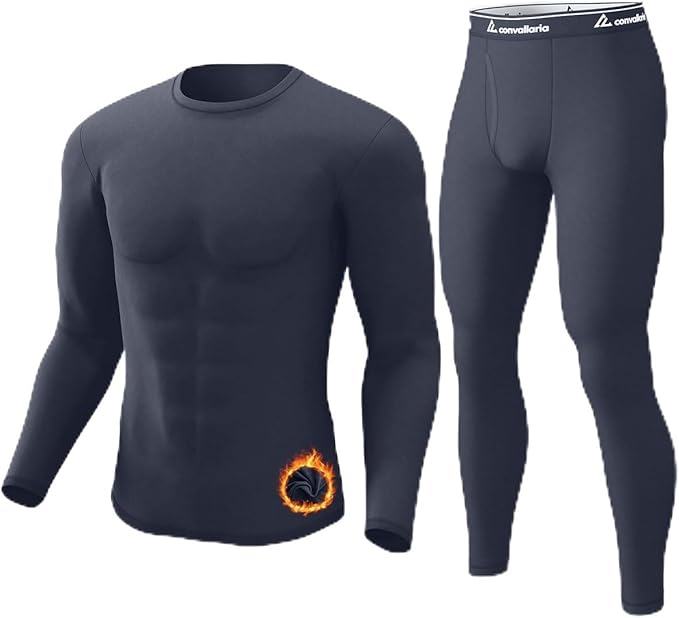 CL convallaria Long Johns Thermal Underwear for Men Soft Fleece Lined Base Layer Cold Weather Top Bottom Gift Set