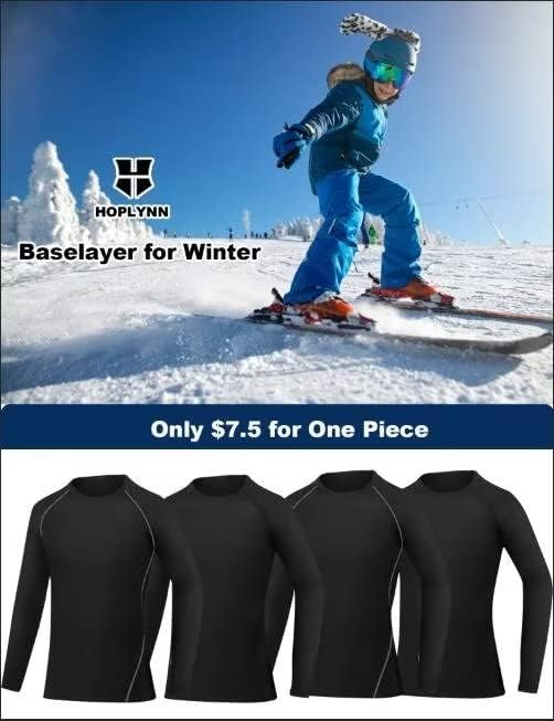 HOPLYNN 4 Pack Youth Boy’s Compression Pants Leggings Tights Athletic Base Layer Under Pants Gear for Football Sports