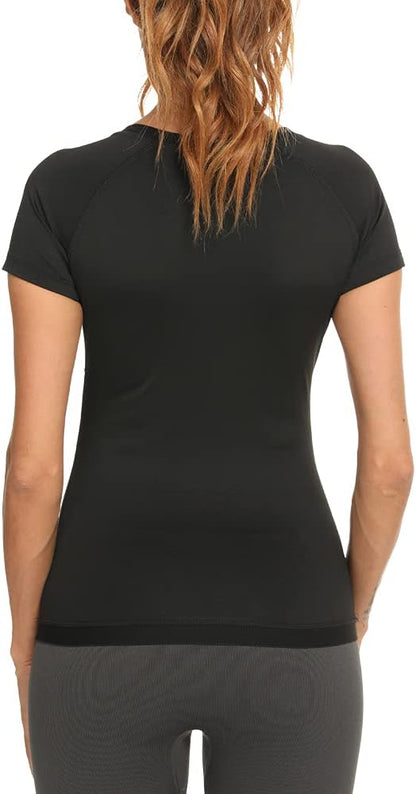 Sauna Suit for Women Sweat Suit, Short Sleeve Sweater for Women, Athletic Tee Sauna Top Compression Waist Trainer