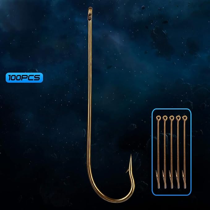 100pcs Long Shank Fishing Hooks High Carbon Steel Fly Tying Jig Hooks Super Sharp Barbed Hook Tips Tan Color 13 Sizes for Choice