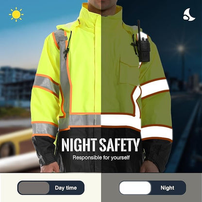 SKSAFETY Hi Vis Reflective Rain suits for Men Waterproof - High Vis Safety Rain Jacket, High Visibility Raincoat for Men