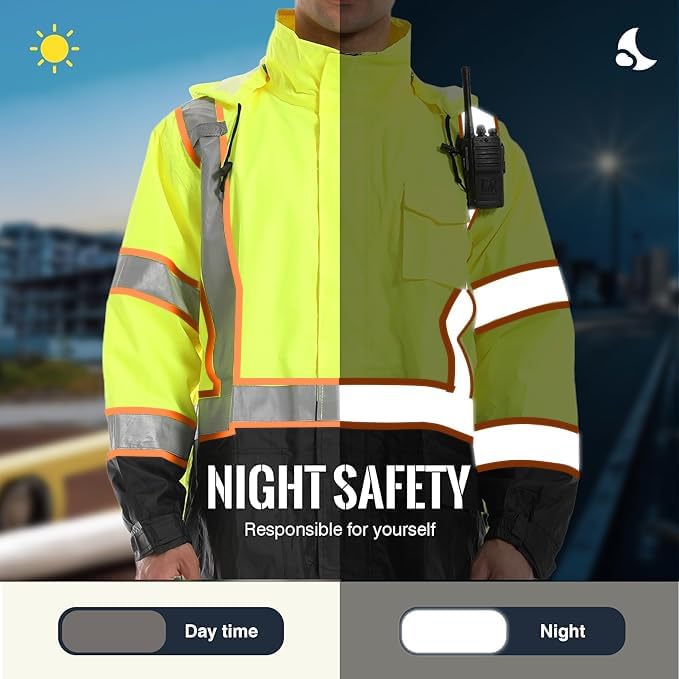 SKSAFETY Hi Vis Reflective Rain suits for Men Waterproof - High Vis Safety Rain Jacket, High Visibility Raincoat for Men