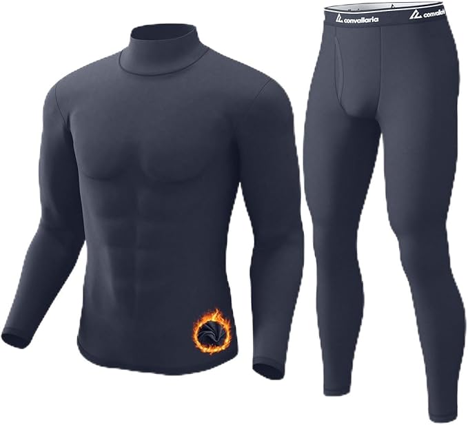 CL convallaria Long Johns Thermal Underwear for Men Soft Fleece Lined Base Layer Cold Weather Top Bottom Gift Set