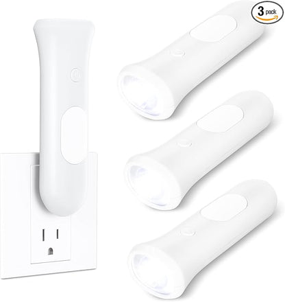 4 in 1 Emergency Lights for Home Power Failure, 3 Pcs Rechargeable LED Flashlight Plug in Wall, Automatic Turn-On Power Outage Night Light Flashlight for Hurricane Preparedness Items