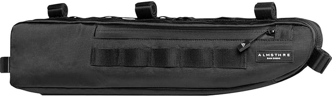 ALMSTHRE Signature Bike Frame Bag - Midnight Black, Small/Medium Sizing | Durable Recycled Ripstop Material, Waterproof Zippers & Customizable Design for Essentials