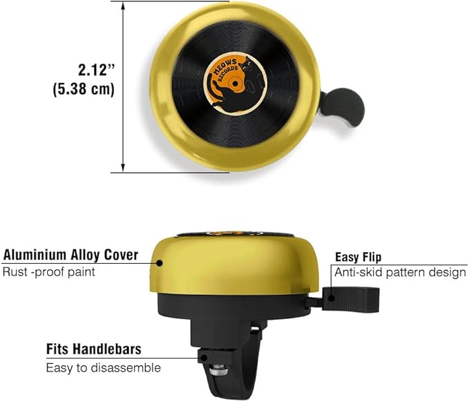 WIRESTER Gold Aluminum Round Bike Bell, Classic Ring Bicycle Bell, Bike Accessories Bell Ring for Adults Kids Girls Boys