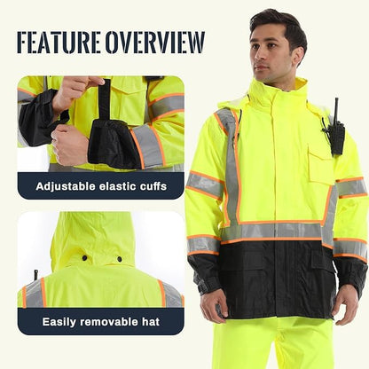 SKSAFETY Hi Vis Reflective Rain suits for Men Waterproof - High Vis Safety Rain Jacket, High Visibility Raincoat for Men