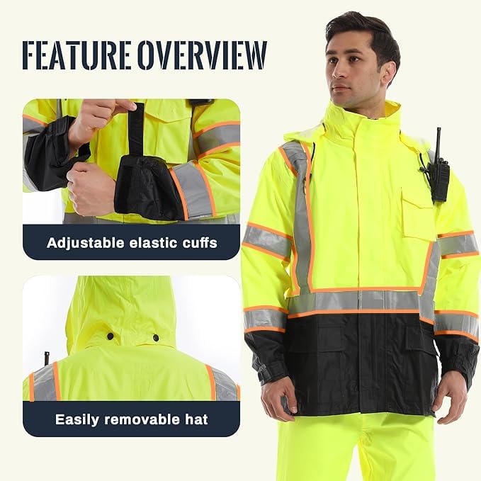 SKSAFETY Hi Vis Reflective Rain suits for Men Waterproof - High Vis Safety Rain Jacket, High Visibility Raincoat for Men
