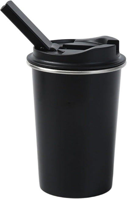 Portable Stainless Steel Coffee Cup with Ceramic Bowl & High-Temperature Silicone, Stainless Steel Water Mug Fashion Design For Concealed Gathering (Black)