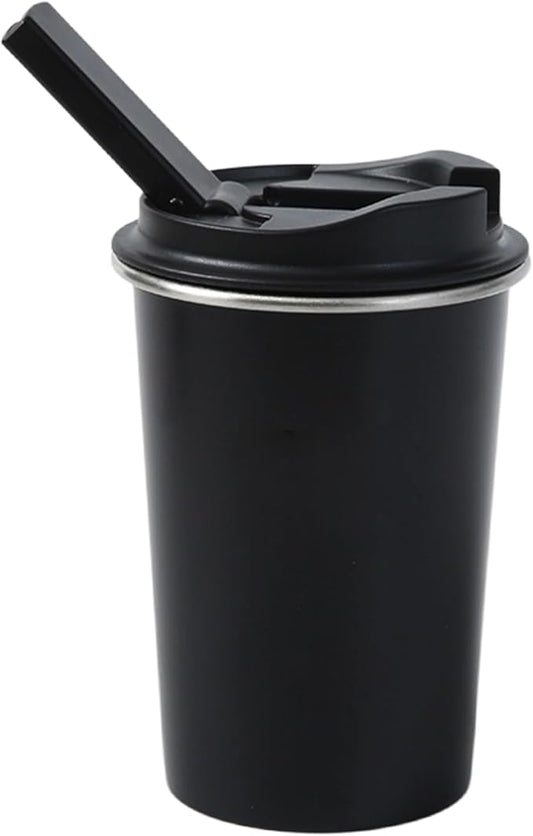 Portable Stainless Steel Coffee Cup with Ceramic Bowl & High-Temperature Silicone, Stainless Steel Water Mug Fashion Design For Concealed Gathering (Black)