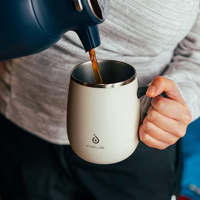 Ideus 16 oz Insulated Coffee Mug with Handle and Lid, Double Wall Stainless Steel Vacuum Thermal Coffee Mug, Travel Coffee Cup Thermal Cup for Home and Office, Blue Zebra