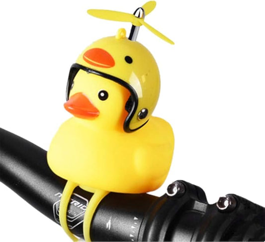 Duck Bike Bell, Rubber Bike Horn, Cute Yellow Duck Bicycle Decorations, Squeeze Duck Bicycle Horns with Propeller Helmet