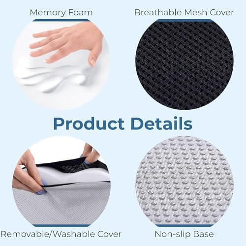 5 STARS UNITED Seat Cushion for Tailbone Pain Relief – Memory Foam Cushion for Coccyx, Hemorrhoid, Sciatica & Post-Surgery Recovery – Wheelchair, Car, Desk, Gaming & Office Chairs, Arctic Black