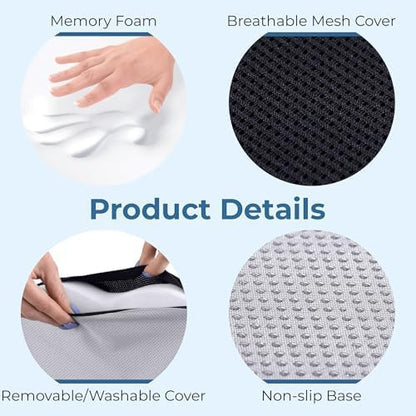 5 STARS UNITED Seat Cushion for Tailbone Pain Relief – Memory Foam Cushion for Coccyx, Hemorrhoid, Sciatica & Post-Surgery Recovery – Wheelchair, Car, Desk, Gaming & Office Chairs, Arctic Black