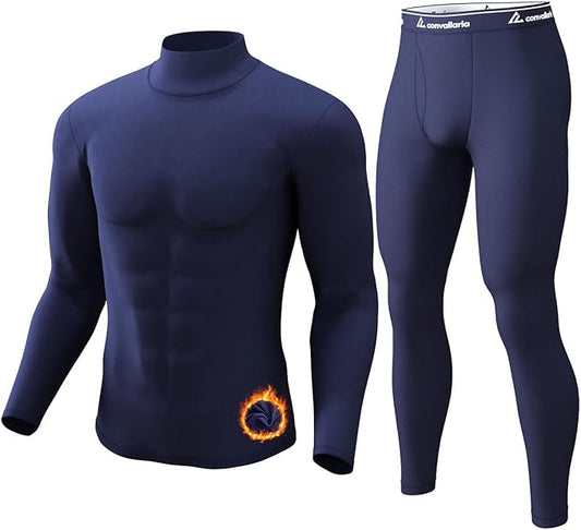 CL convallaria Long Johns Thermal Underwear for Men Soft Fleece Lined Base Layer Cold Weather Top Bottom Gift Set