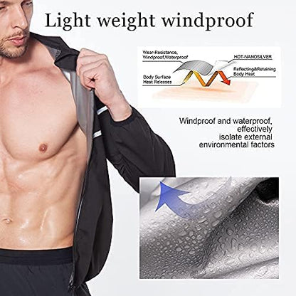 NINGMI Sauna Suit for Men Sweat - Long Sleeve Shirt Jacket Workout Body Shaper Zipper Top Slimming Fitness Trainer Gym
