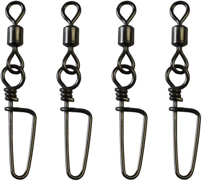 50pcs Fishing Rolling Barrel Swivels with Coast Lock Snap Black Nickel Fishing Swivel Snaps