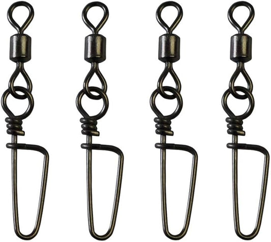 50pcs Fishing Rolling Barrel Swivels with Coast Lock Snap Black Nickel Fishing Swivel Snaps