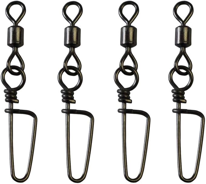 50pcs Fishing Rolling Barrel Swivels with Coast Lock Snap Black Nickel Fishing Swivel Snaps