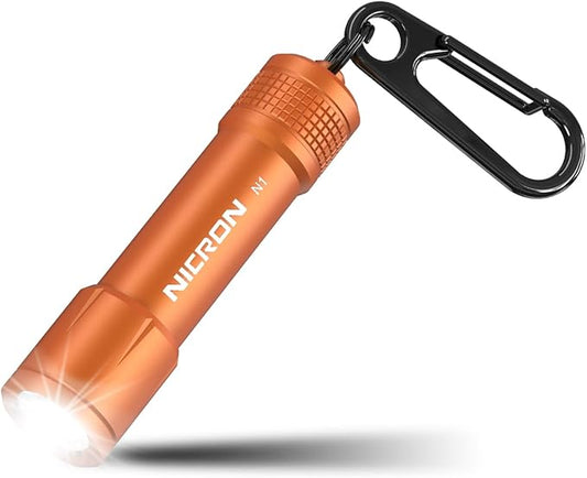 NICRON Mini Keychain Flashlight Mini Flash Light, 100 lumens Bright Key Ring Portable Pocket flashlights for EDC, Night Reading, Compact Key Chain Torch Keyring Lights, AAA Battery Included, Orange