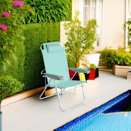 SUNNYFEEL Oversized Tall Folding Beach Chair Lightweight, 17" Portable Sand Chair for Adults Heavy Duty 500 LBS with Cup Holders, Foldable High Camping Lawn Chairs for Camp/Outdoor/Picnic/Sports