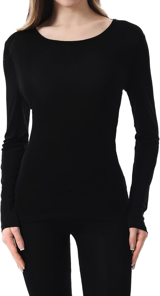 100% Mulberry Silk Long Sleeve Top for Women Thermal Base Layer Shirt Lightweight Breathable Underwear with Gift Box