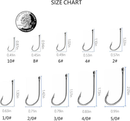 AMHDV 200pcs Forged Long Shanked Fishing Hooks for Saltwater Freshwater, Long Shank Octopus Fish Hook