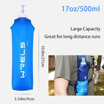Soft Running Water Flask Soft Flasks Collapsible Soft Water Bottles Small BPA-Free for Sports Hiking Hydration Pack 5oz/8oz/17oz(BLUE,17oz*2)