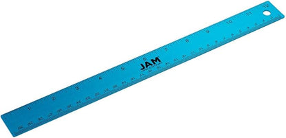 JAM PAPER Strong Aluminum Ruler - 12 Inch - Metal Ruler with Non-Skid Cork Backing - Blue Metallic - Sold Individually