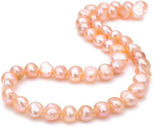 Natural Pearl Beads Side Hole 8-9mm Pink Freshwater Cultured Loose Gemstone Beads for DIY Jewelry Making 13.8''/Strand