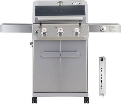 Monument Grills Outdoor Barbecue Stainless Steel 3 Burner Propane Gas Grill, 48,000 BTU Patio Garden Grill with Side Burner and Knob Controls, Mesa305 with Smoker Box