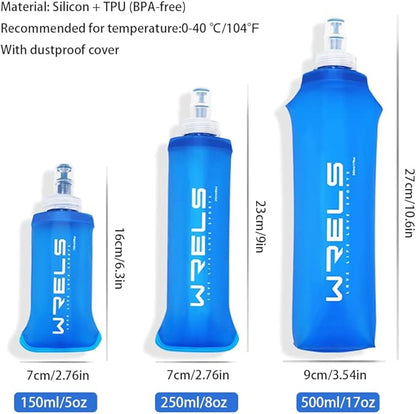 Soft Running Water Flask Soft Flasks Collapsible Soft Water Bottles Small BPA-Free for Sports Hiking Hydration Pack 5oz/8oz/17oz(BLUE,8oz*2)